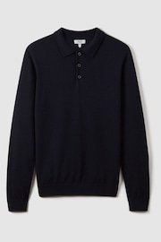 Reiss Navy Trafford Merino Wool Polo Shirt - Image 2 of 5