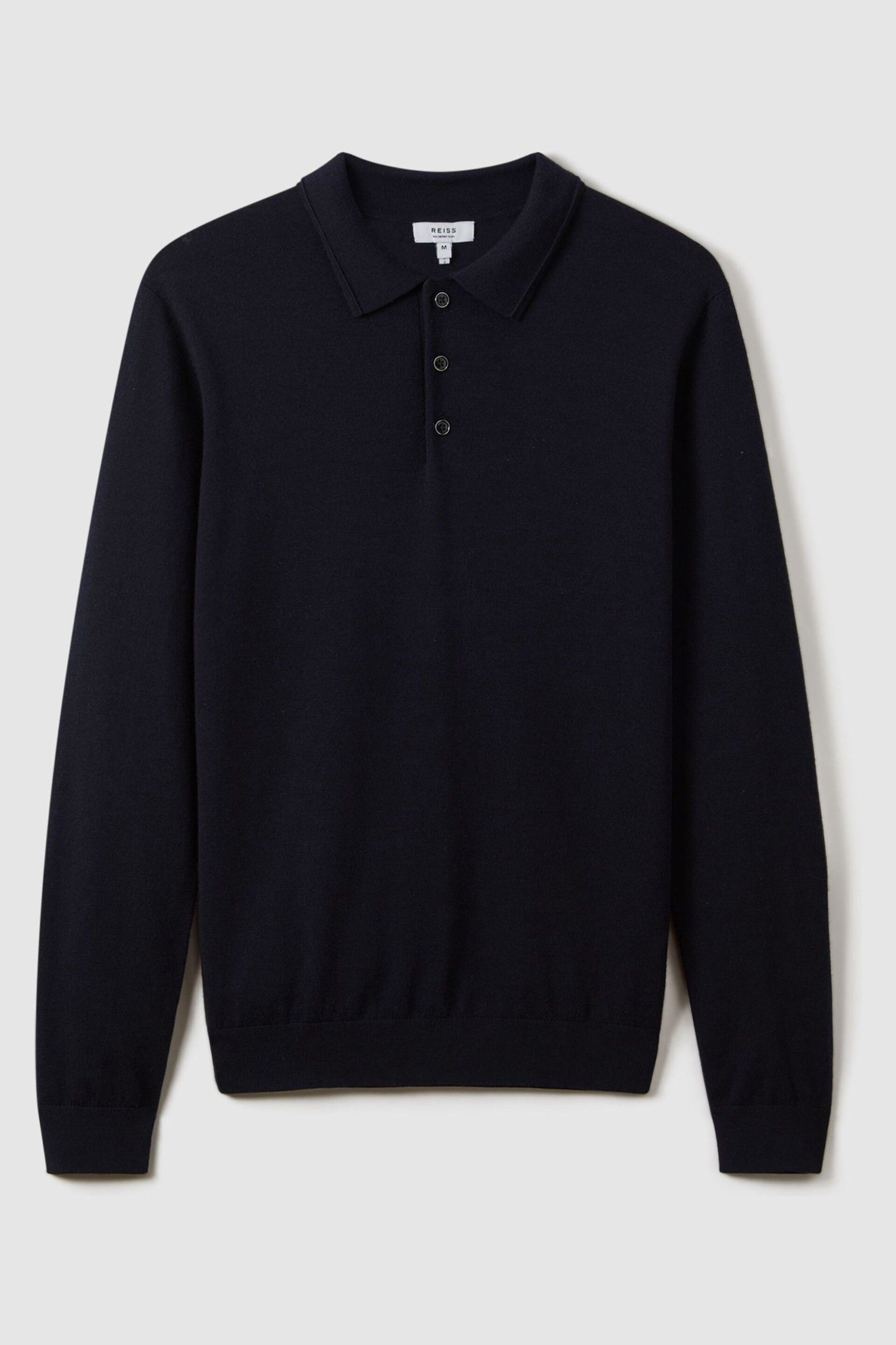 Reiss Navy Trafford Merino Wool Polo Shirt - Image 2 of 5