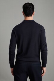 Reiss Navy Trafford Merino Wool Polo Shirt - Image 4 of 5