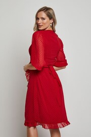 Chi Chi London Red Puff Sleeve Dobby Ruffle Wrap Mini Dress - Image 4 of 4