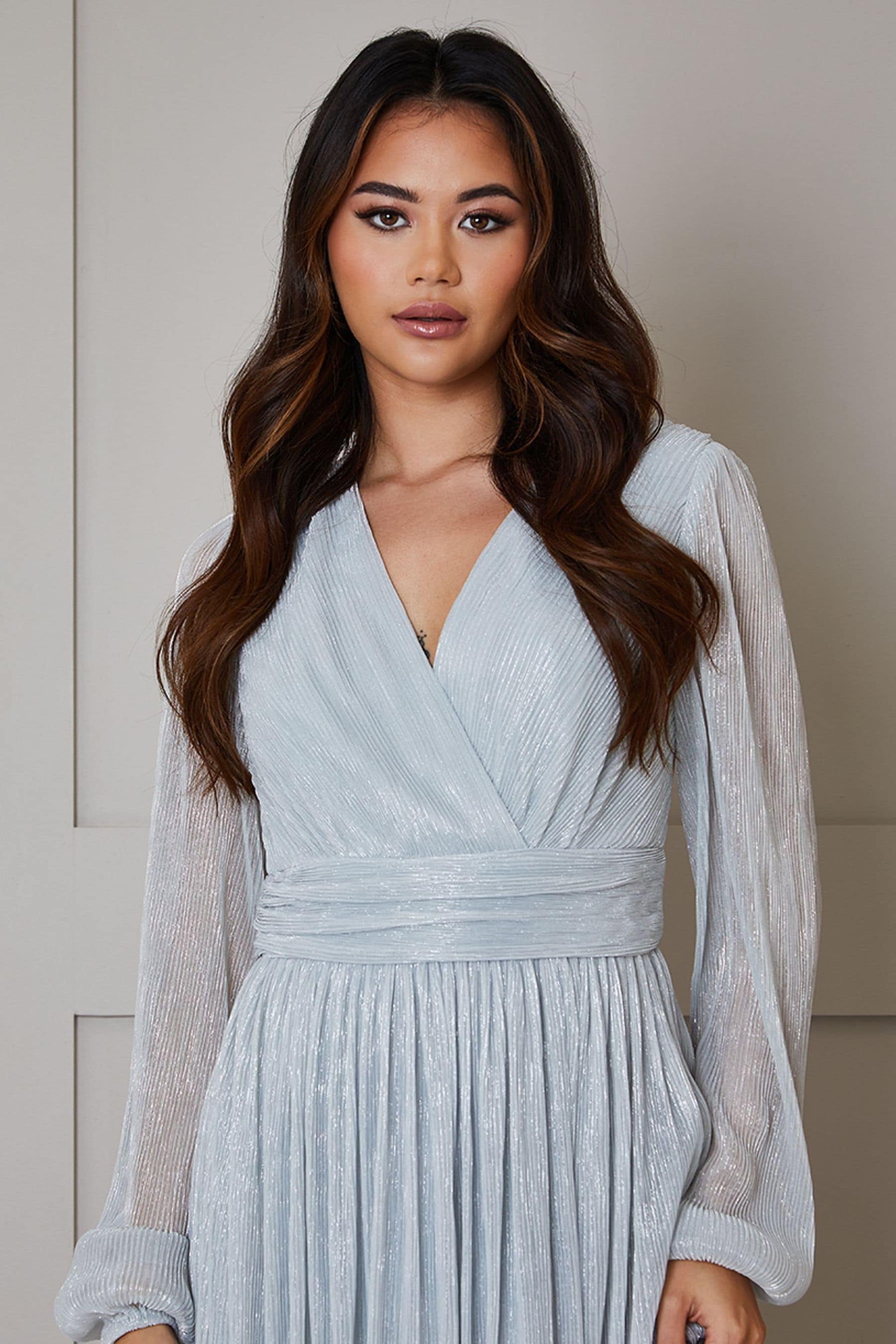 Long sleeve glitter wrap dress top