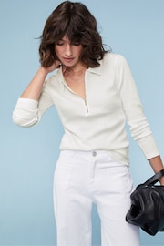 Baukjen Essentials Organic Zip Collar White Top - Image 1 of 7