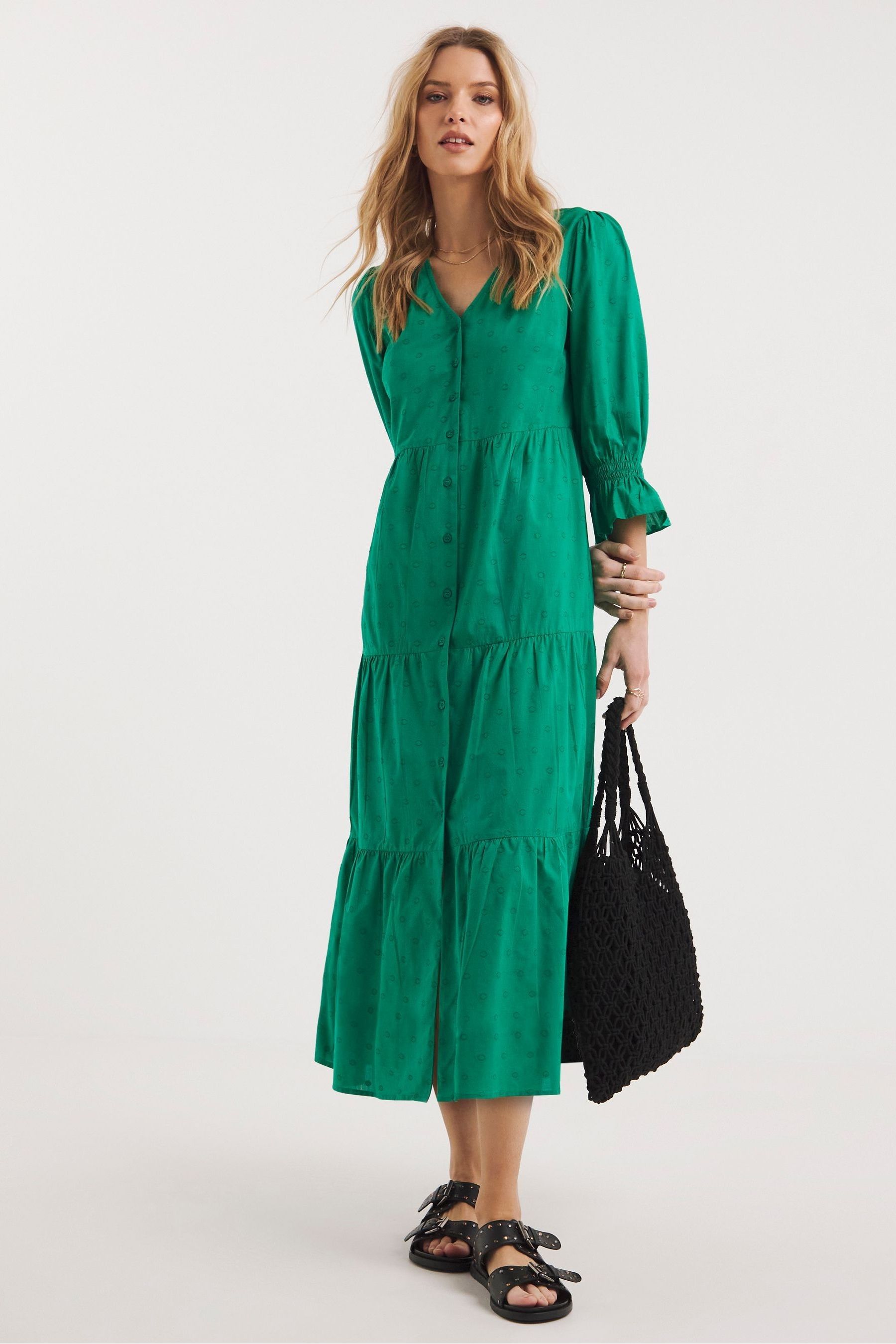 Buy JD Williams Green Cotton Button Through Midi Dress from Next Ireland