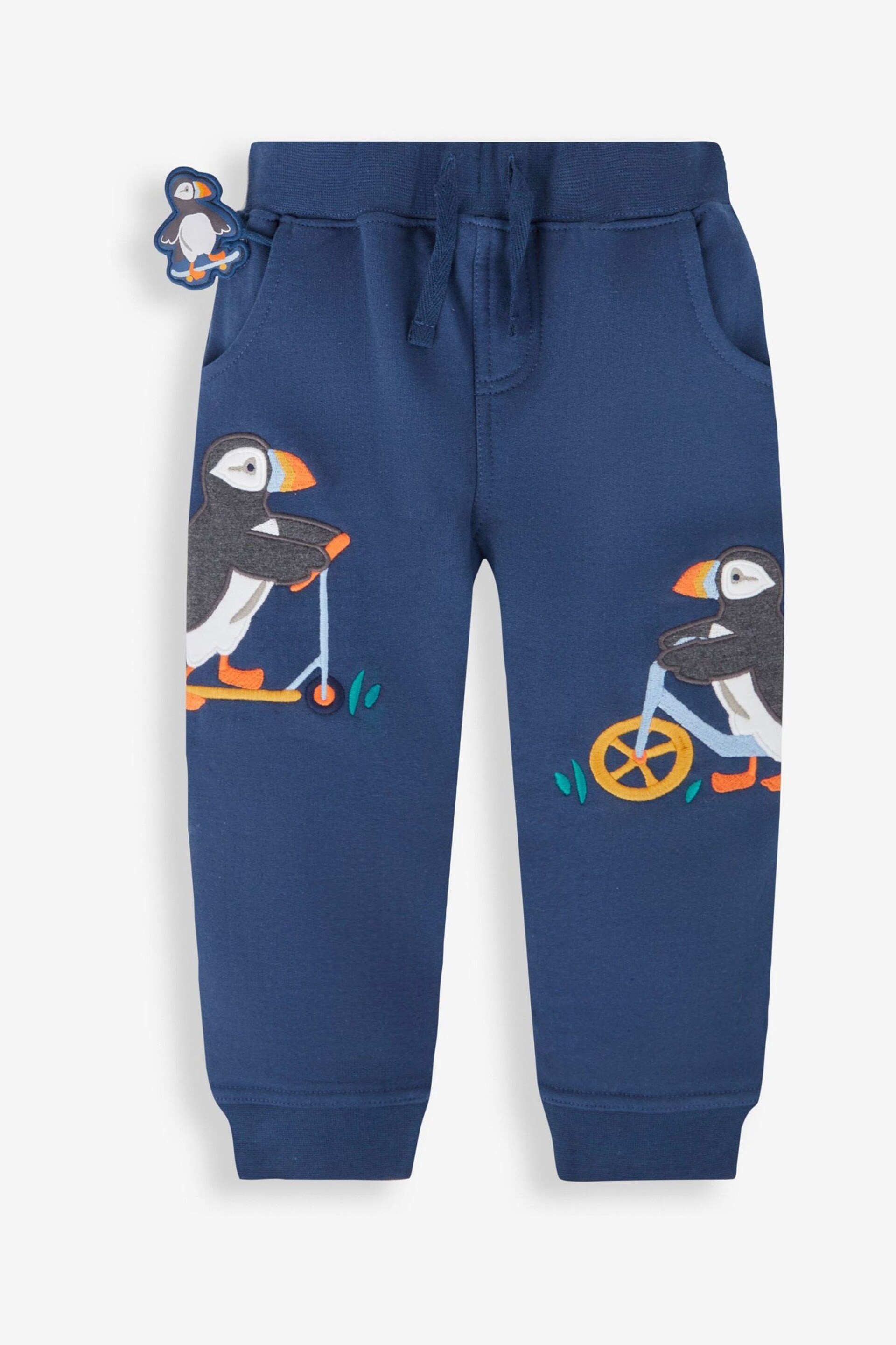 JoJo Maman Bébé Blue Puffin Appliqué Joggers With Pet In Pocket - Image 1 of 4