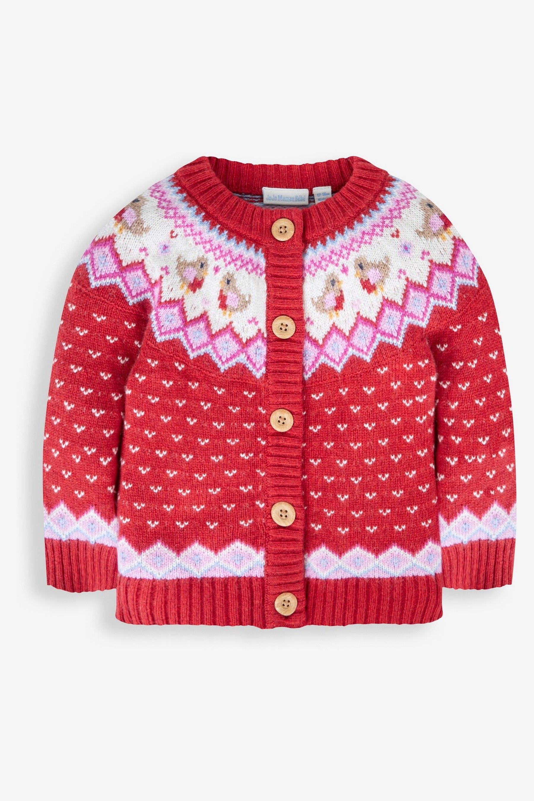JoJo Maman Bebe Red Robin Fair Isle Cardigan 45years Baby