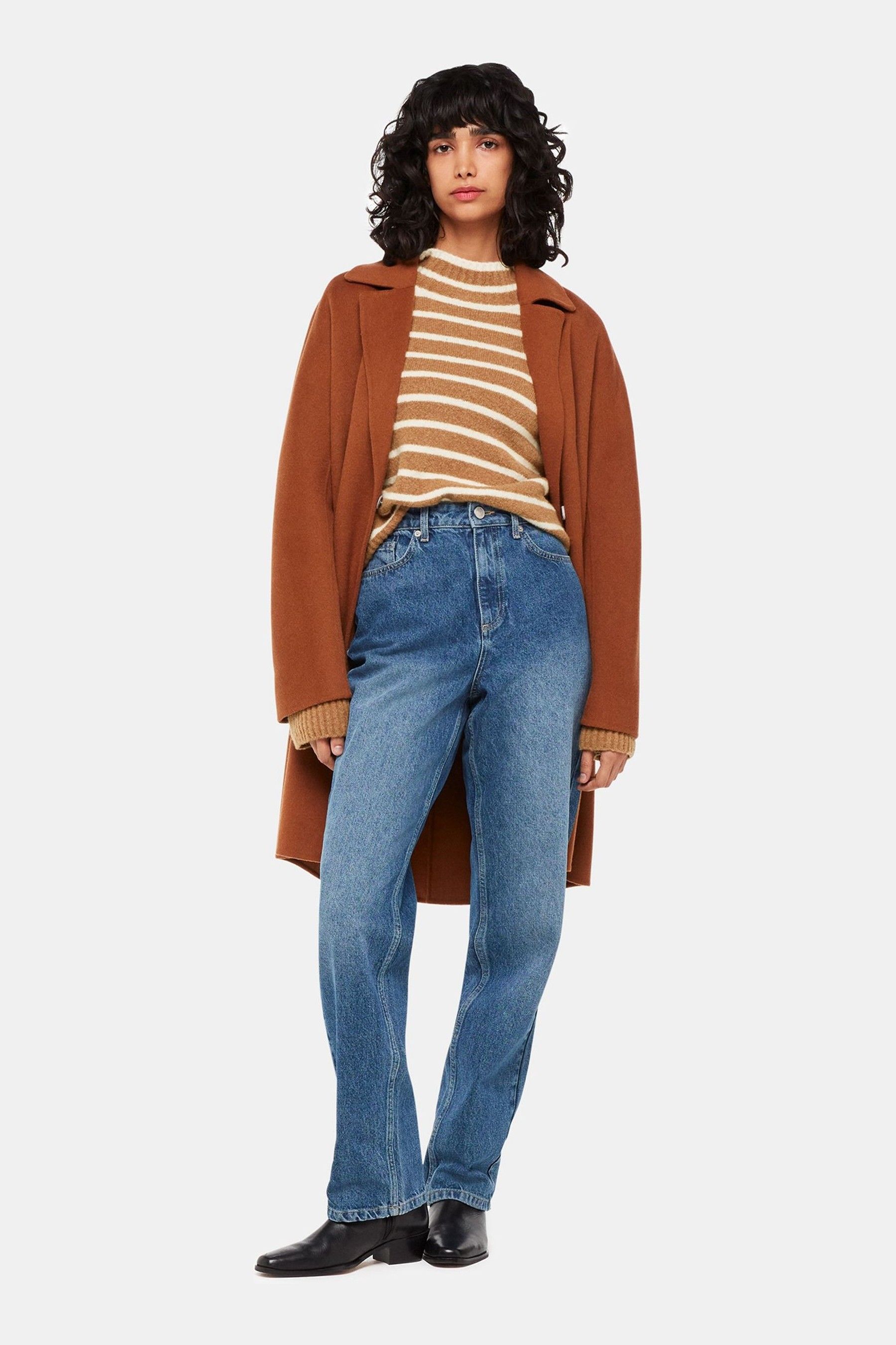 Buy Whistles Cream Stripe Rib Detail Funnel Knit Jumper from Next Qatar