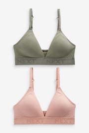 Light Pink/Khaki Green Cotton Logo Triangle Bralets 2 Pack - Image 7 of 11