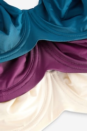 Plum Purple/Teal Blue/Cream Non Pad Full Cup DD+ Microfibre Smoothing T-Shirt Bras 3 Pack - Image 12 of 12