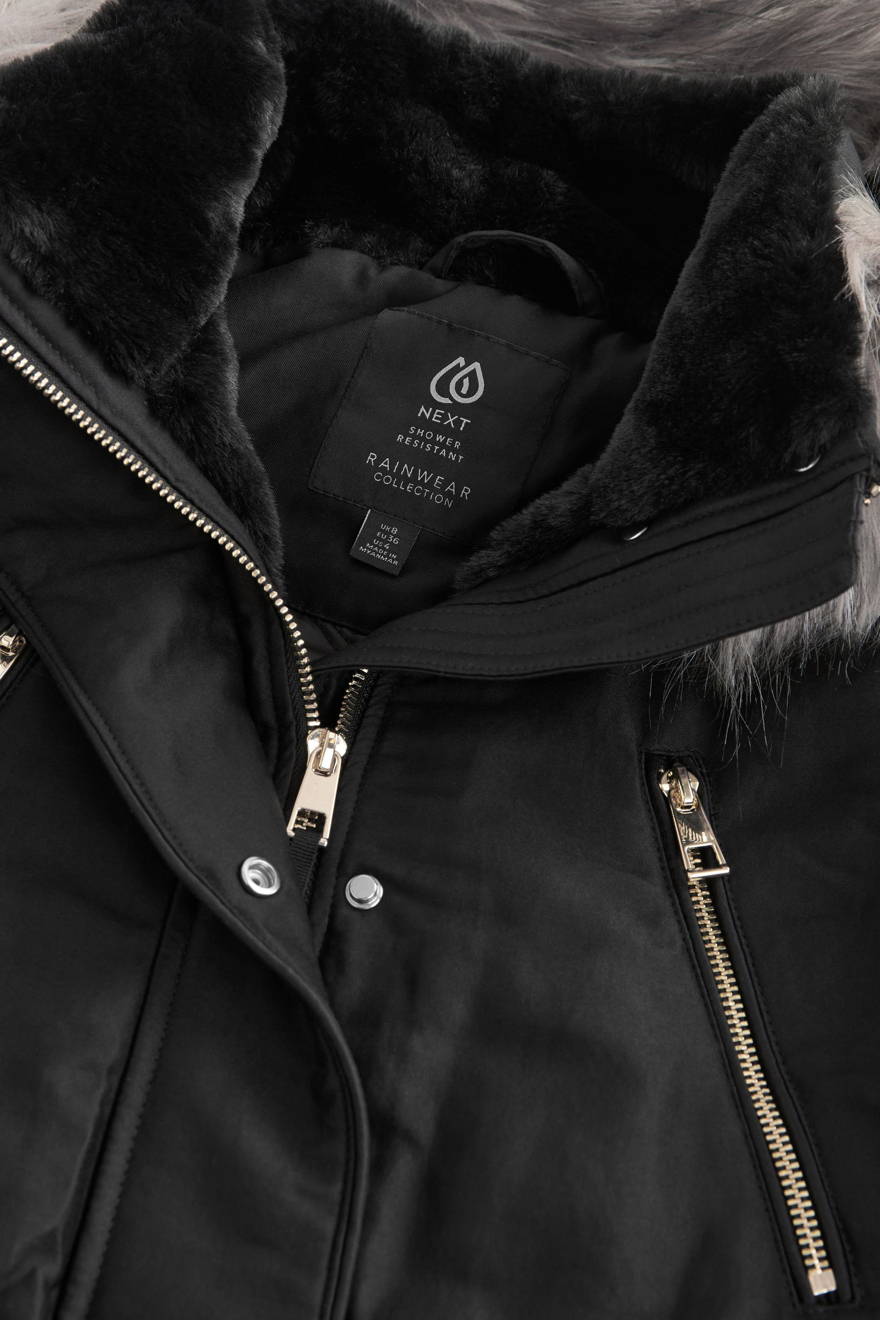 Buy Black Longline Shower Resistant Cotton Blend Padded Parka from Next Luxembourg