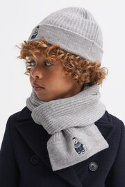 Reiss Soft Grey Melange Talbert Junior Wool Motif Beanie Hat and Scarf Set - Image 2 of 6