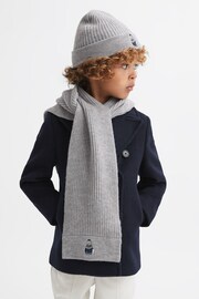 Reiss Soft Grey Melange Talbert Junior Wool Motif Beanie Hat and Scarf Set - Image 3 of 6