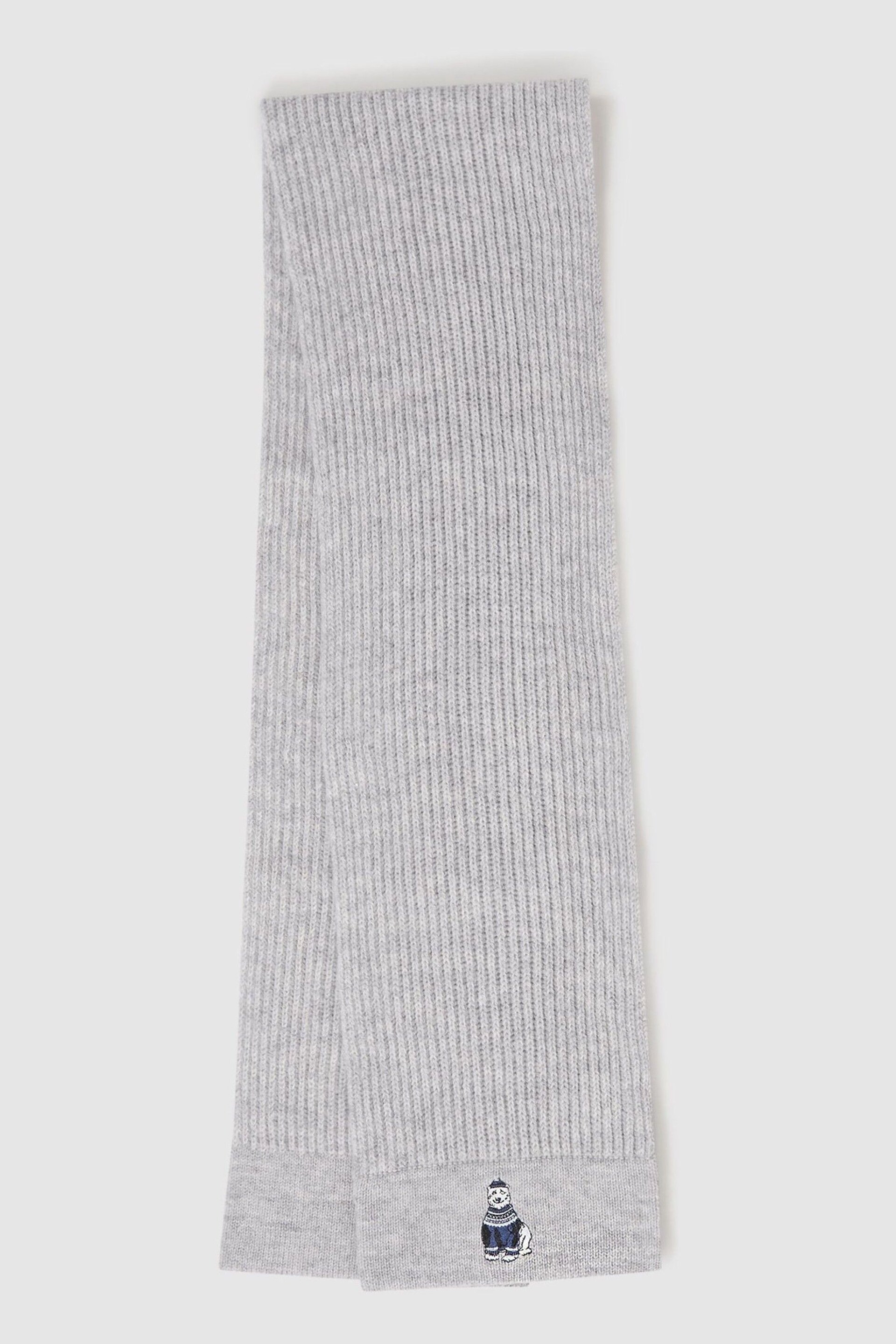 Reiss Soft Grey Melange Talbert Junior Wool Motif Beanie Hat and Scarf Set - Image 4 of 6