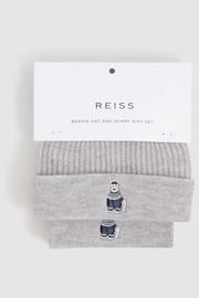 Reiss Soft Grey Melange Talbert Junior Wool Motif Beanie Hat and Scarf Set - Image 6 of 6