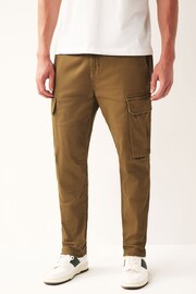 Tan Brown Slim Fit Cotton Stretch Cargo Trousers - Image 1 of 11