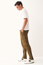 Tan Brown Slim Fit Cotton Stretch Cargo Trousers - Image 3 of 11
