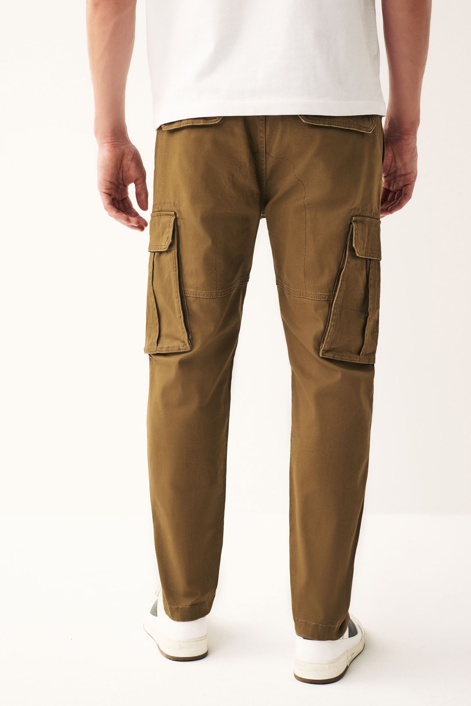 Tan Brown Slim Fit Cotton Stretch Cargo Trousers - Image 4 of 11