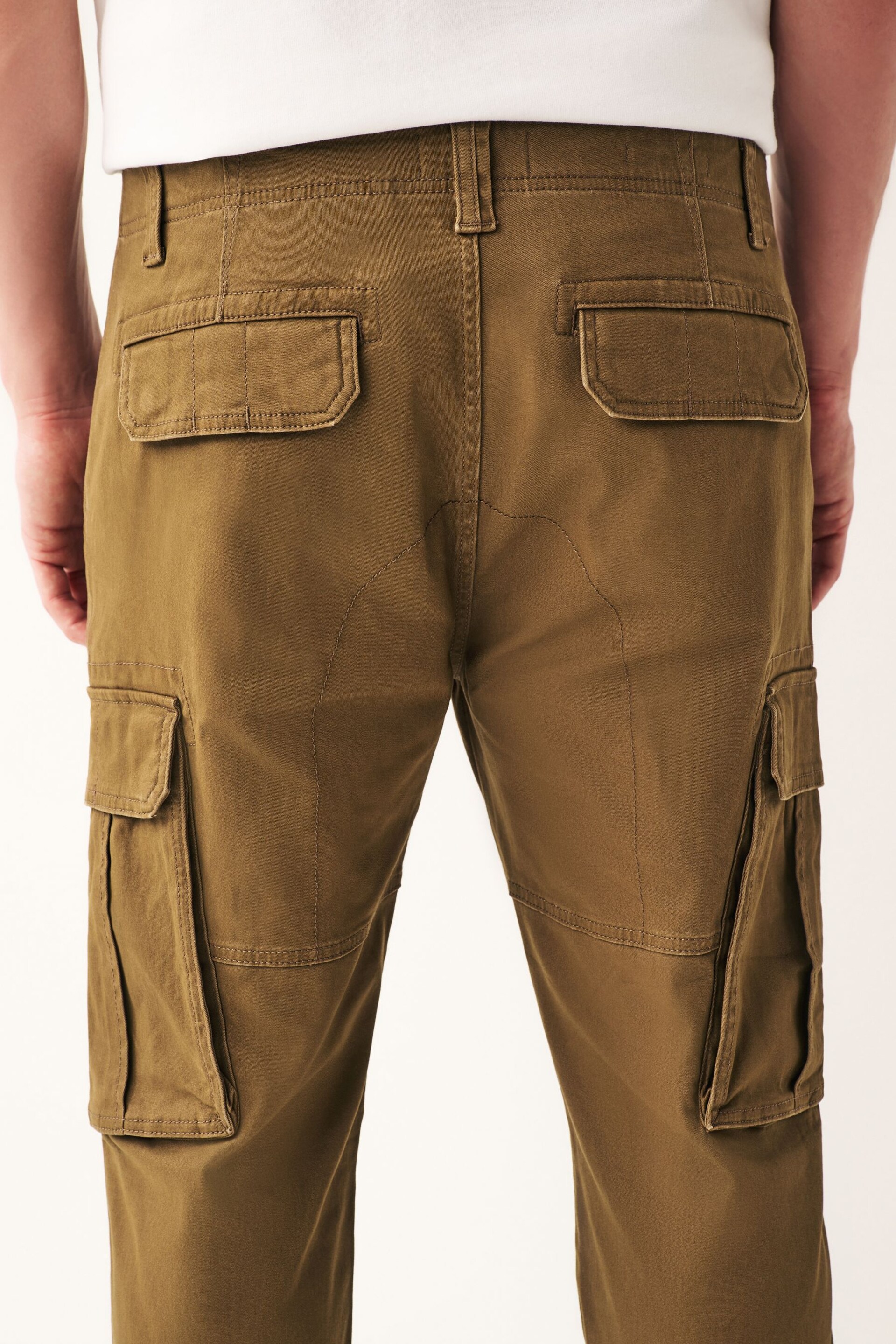 Tan Brown Slim Fit Cotton Stretch Cargo Trousers - Image 5 of 11