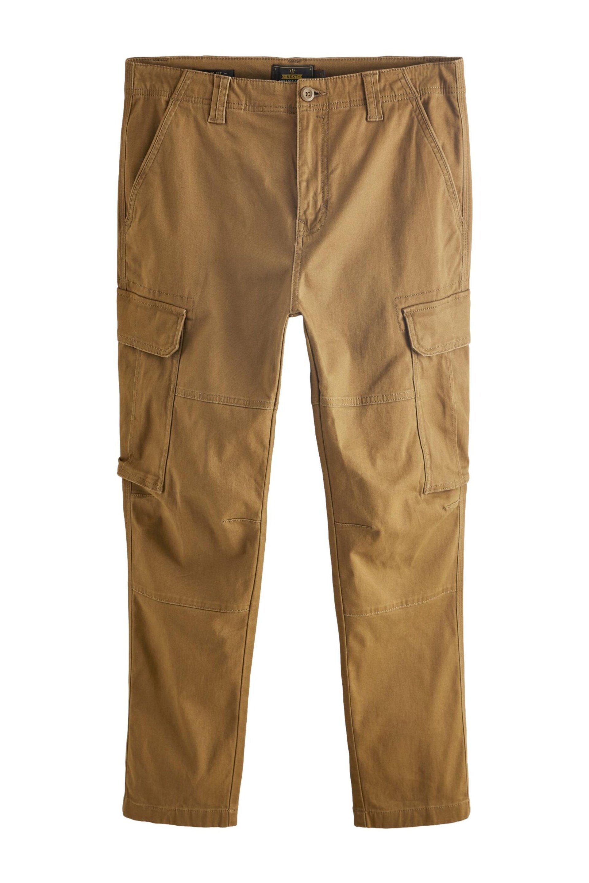Tan Brown Slim Fit Cotton Stretch Cargo Trousers - Image 7 of 11