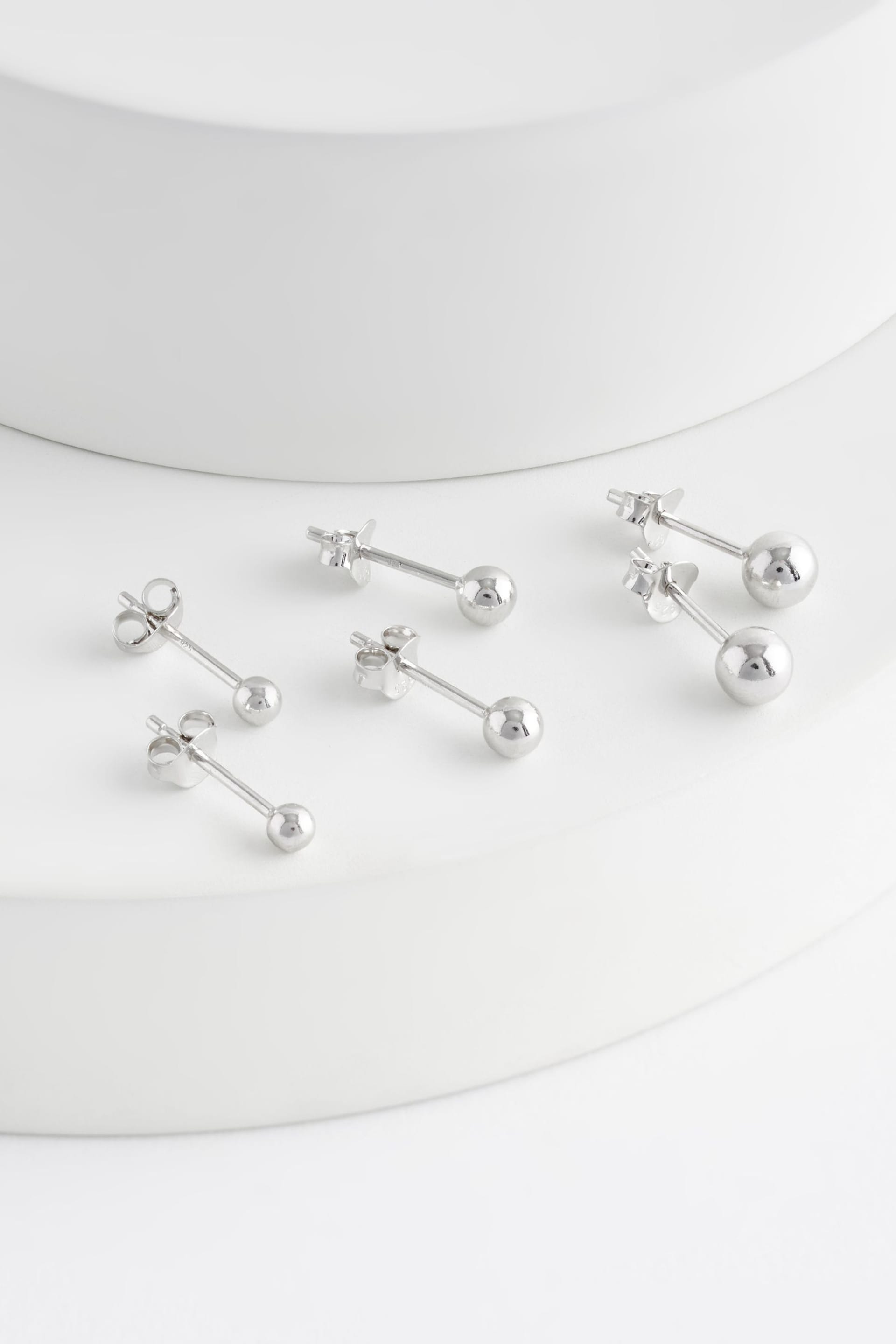 Sterling Silver Graduated Ball Stud Earrings 3 Pack - Image 2 of 2