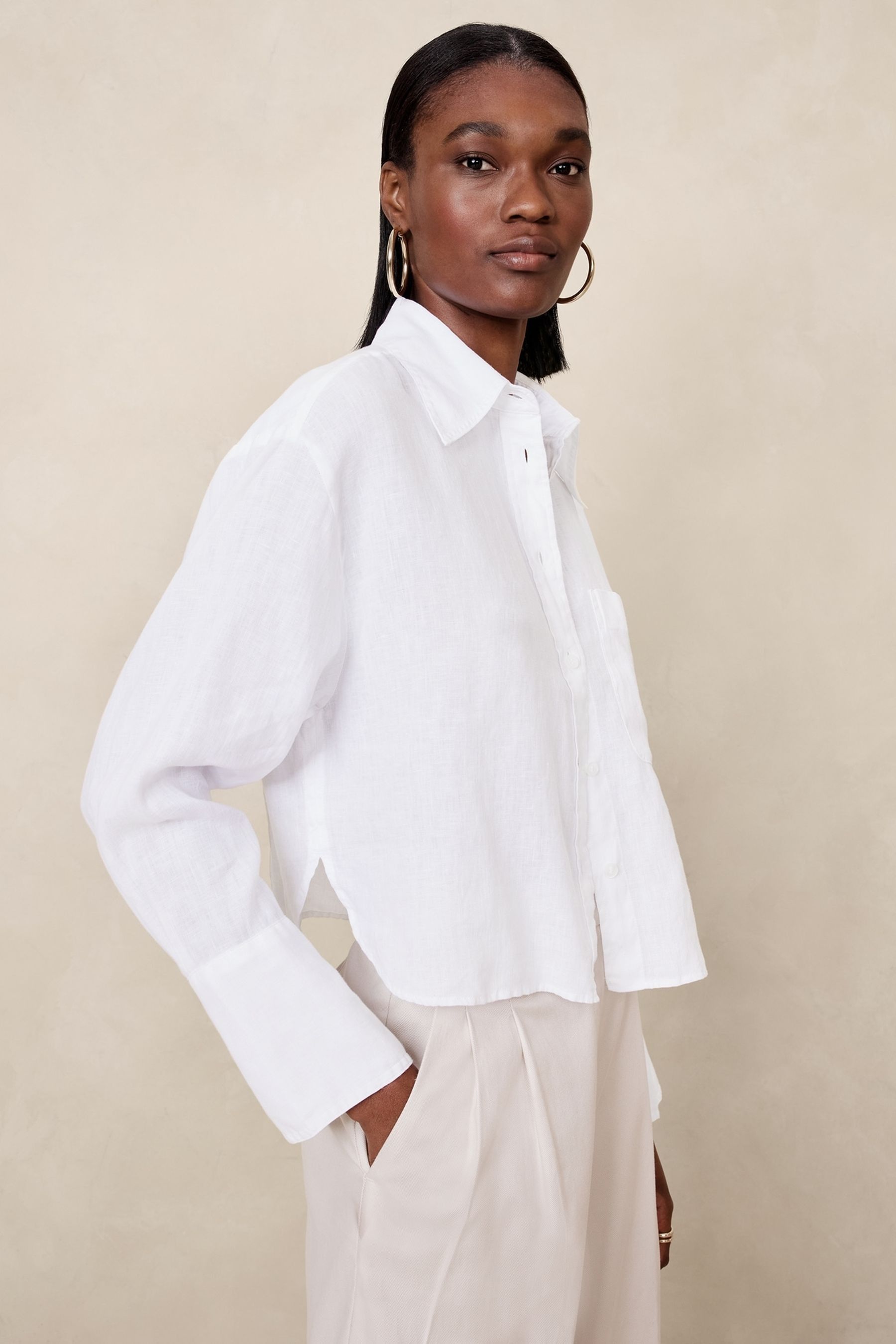 Buy Banana Republic White The Boxy Crop Linen Shirt from the Next