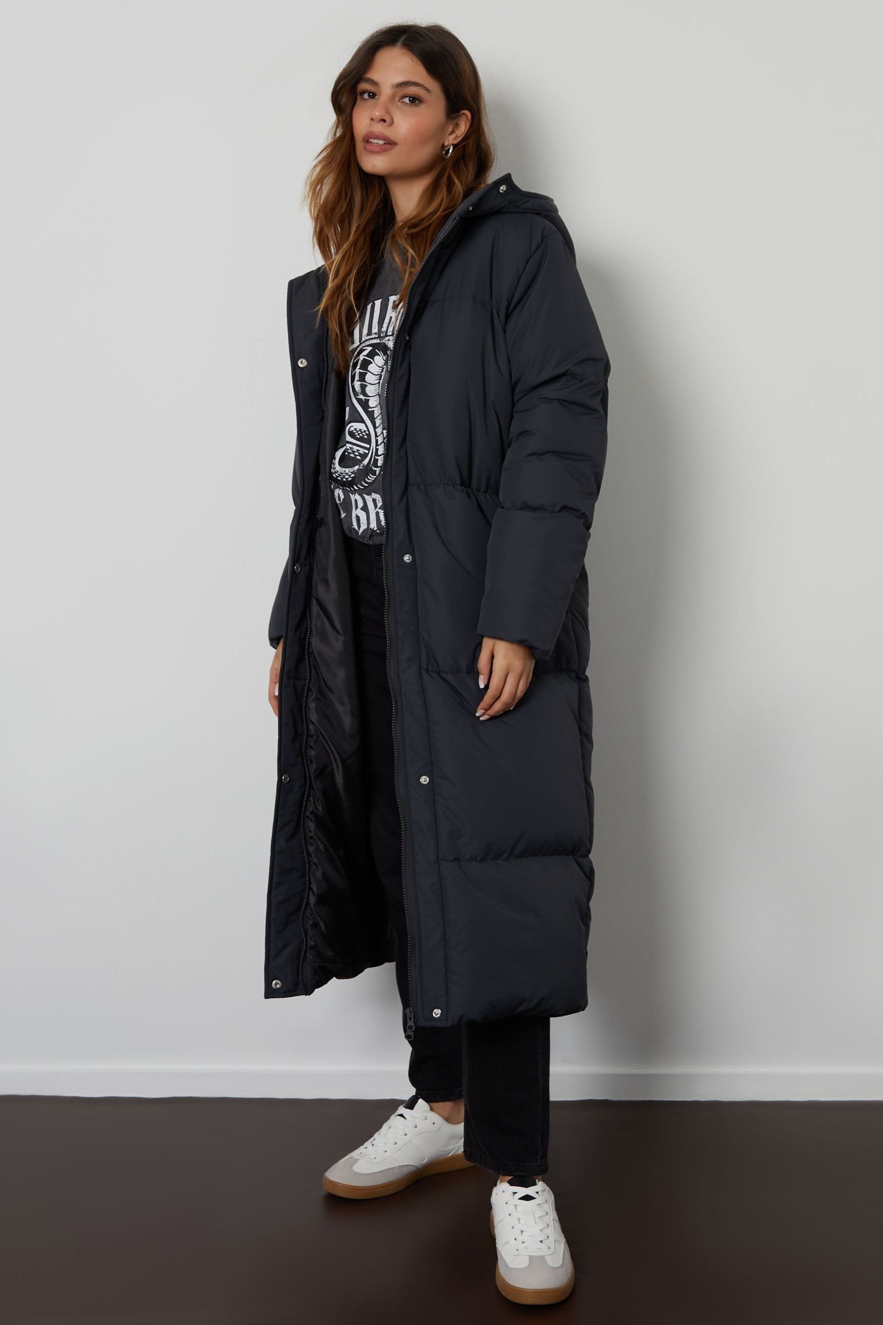 Buy Threadbare Black Longline Hooded Padded Coat from the Next UK online shop