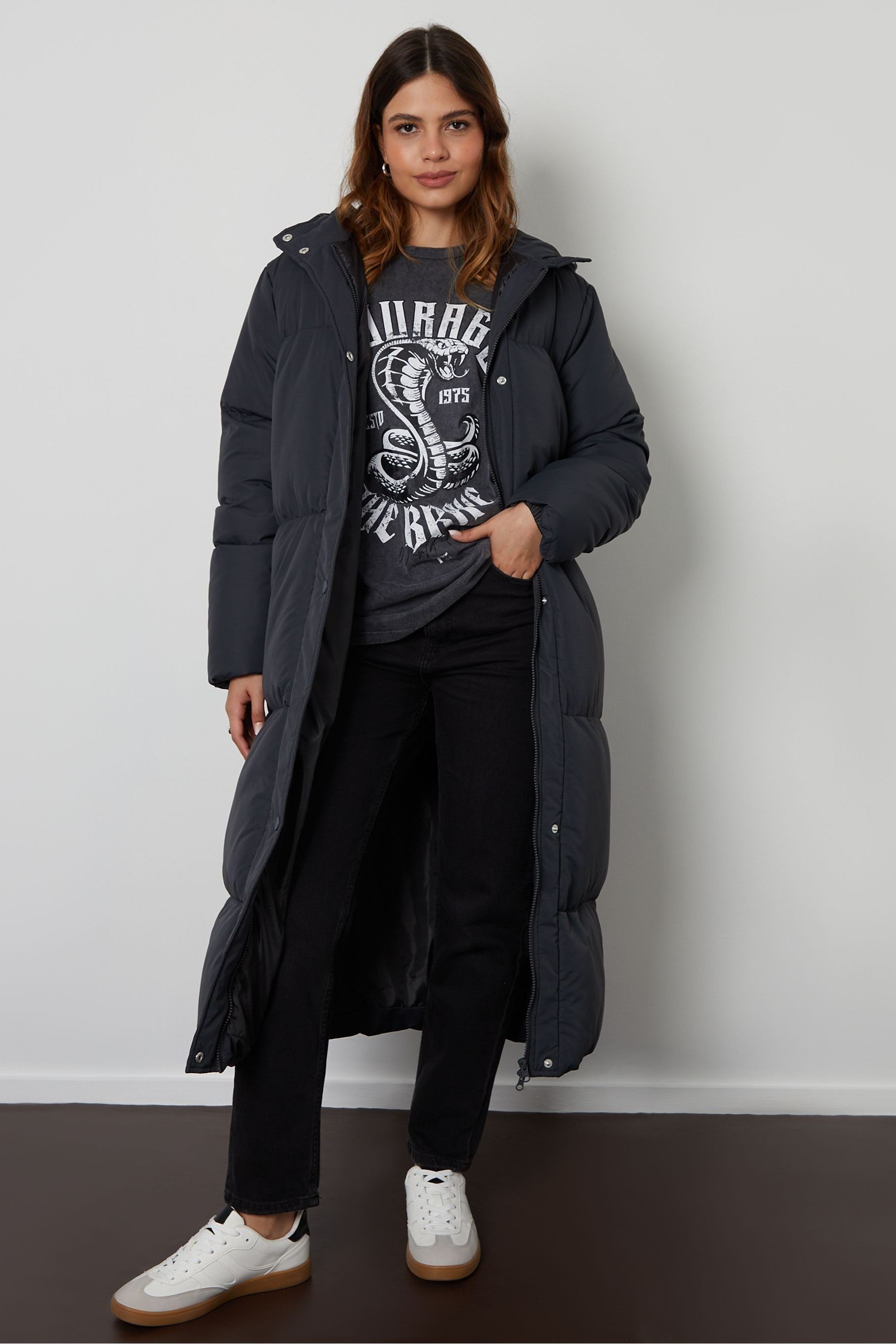 Buy Threadbare Black Longline Hooded Padded Coat from the Next UK online shop