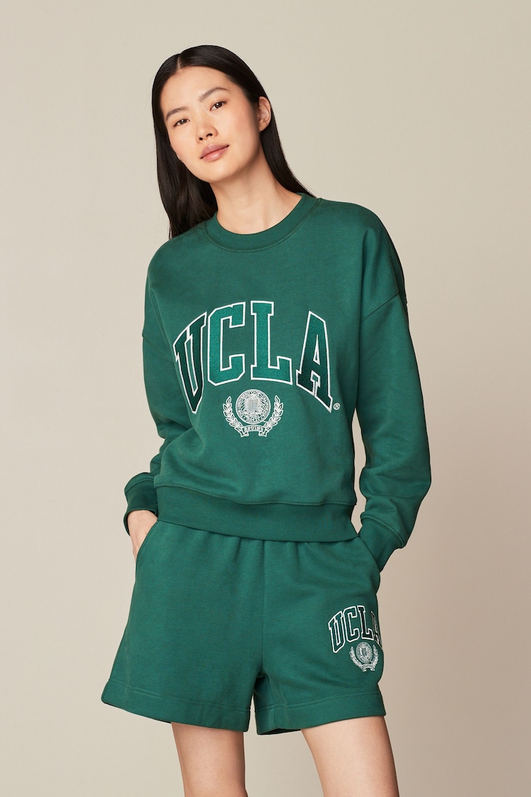 Green License UCLA Collegiate University Graphic Crew Neck Varsity Slogan Sweatshirt - Image 2 of 6