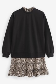 Black Layered Sweatshirt Long Sleeve Animal Print Dress - Image 5 of 6