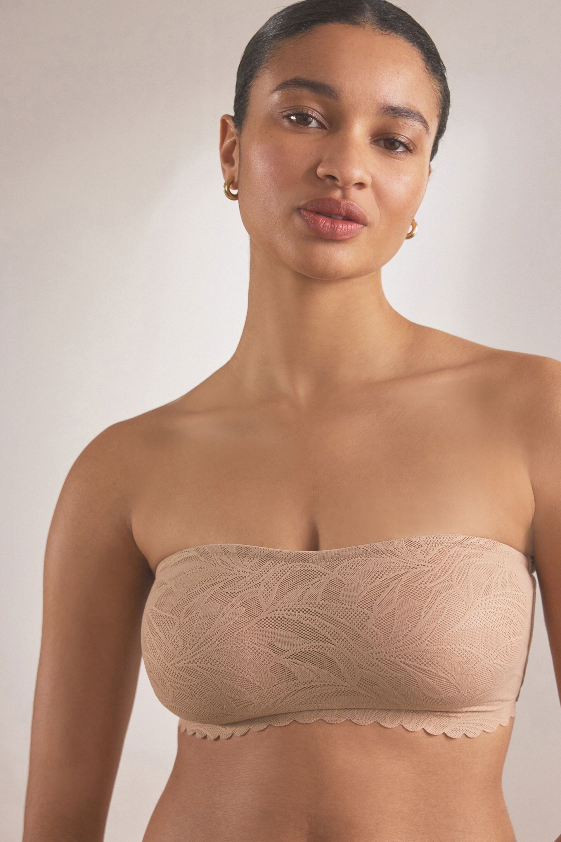 Almond All-Over Lace Scallop Edge Bandeau Bra - Image 1 of 6