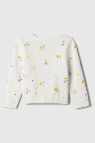 Gap White Floral Knitted Cardigan (Newborn-24mths)