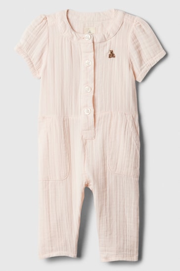 Gap Pink Gauze Brannan Bear Short Sleeve Sleepsuit (Newborn-24mths)
