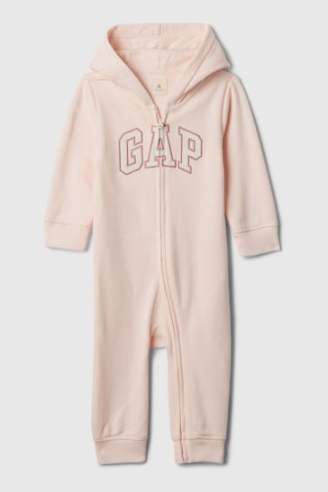 Gap Pink Logo Zip Up Long Sleeve Sleepsuit (Newborn-24mths)