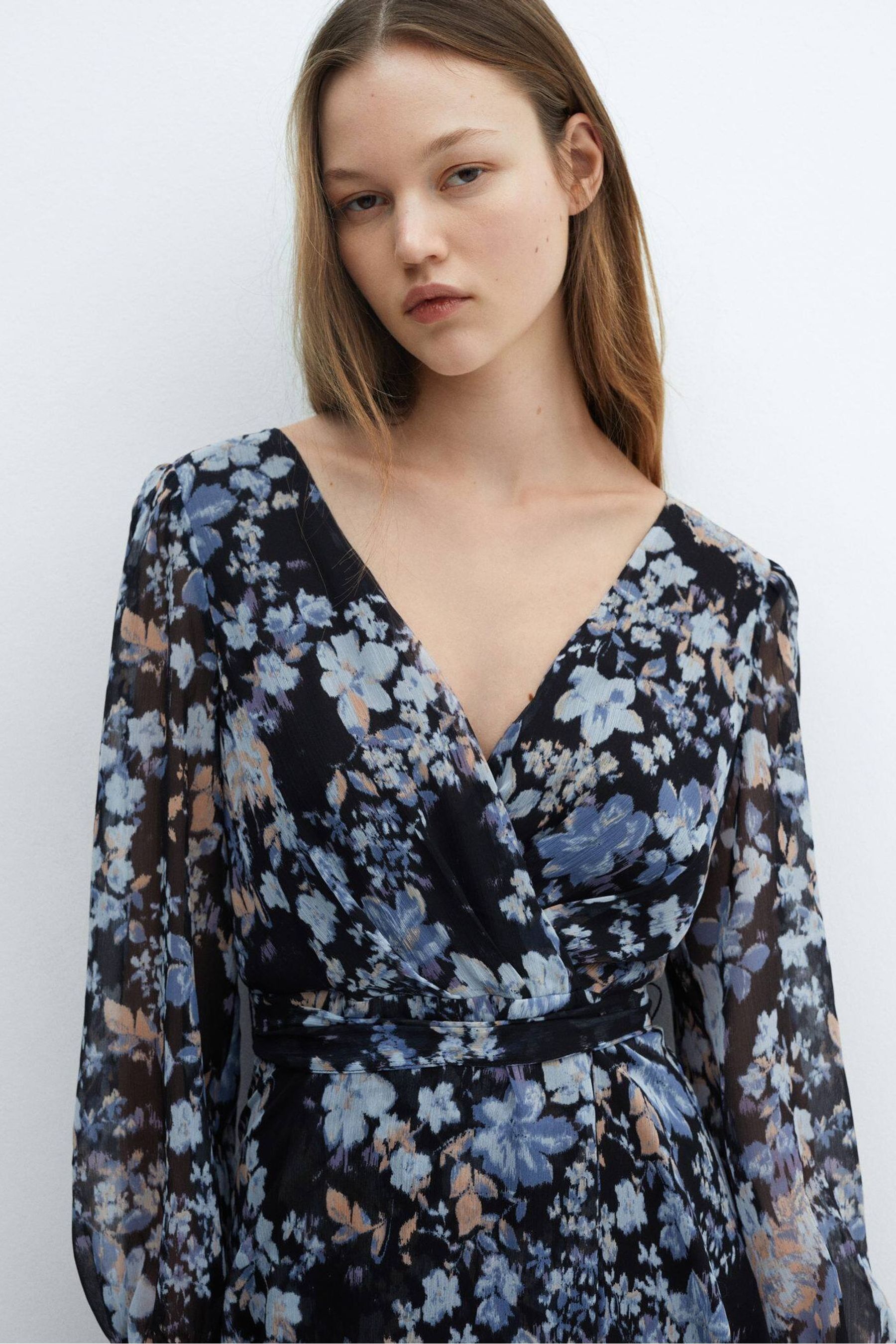 Mango Black Flowy Flower Printed Dress