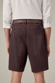 Burgundy Red Belted Chino Shorts - Image 3 of 9