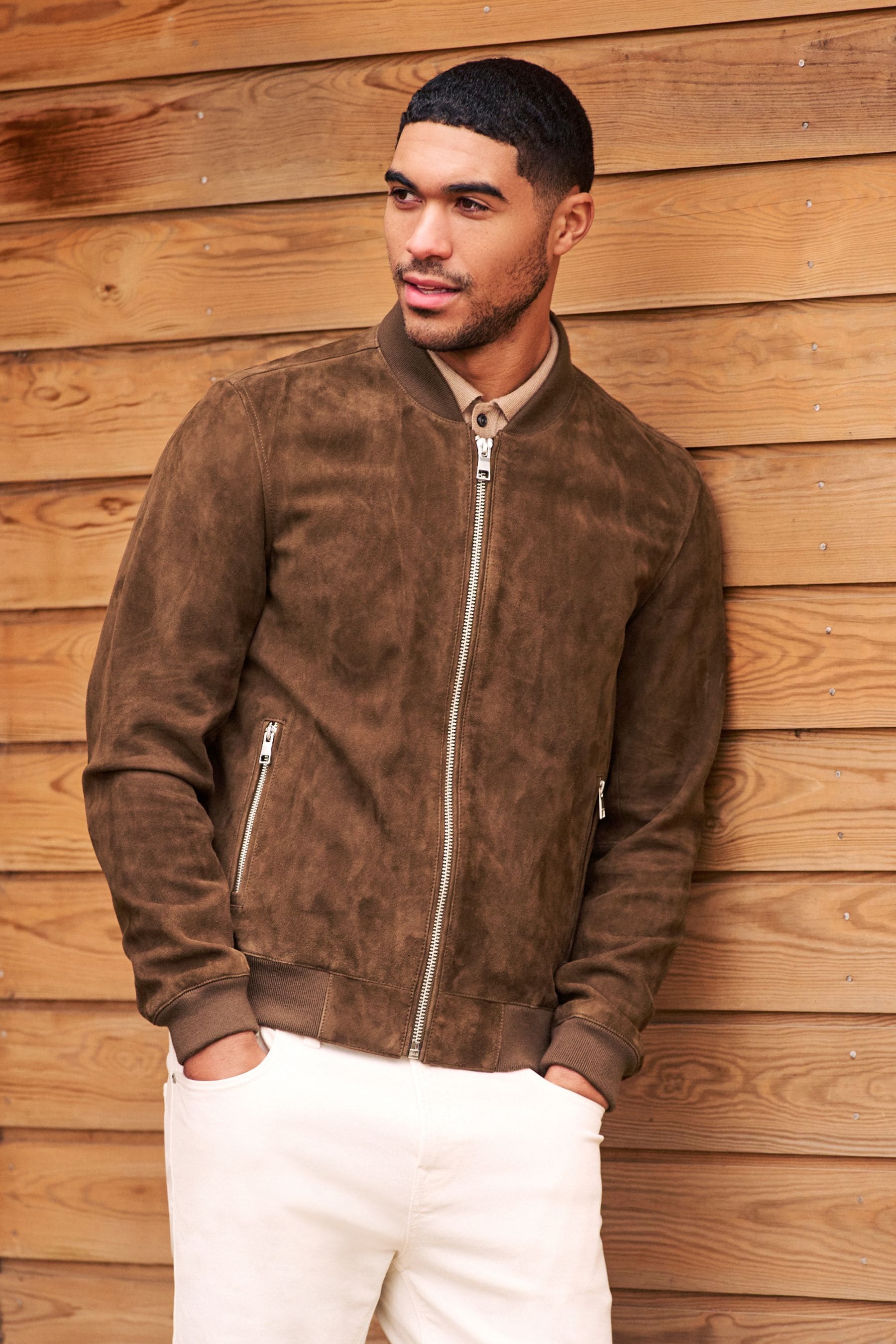 Brown Suede Bomber Jacket
