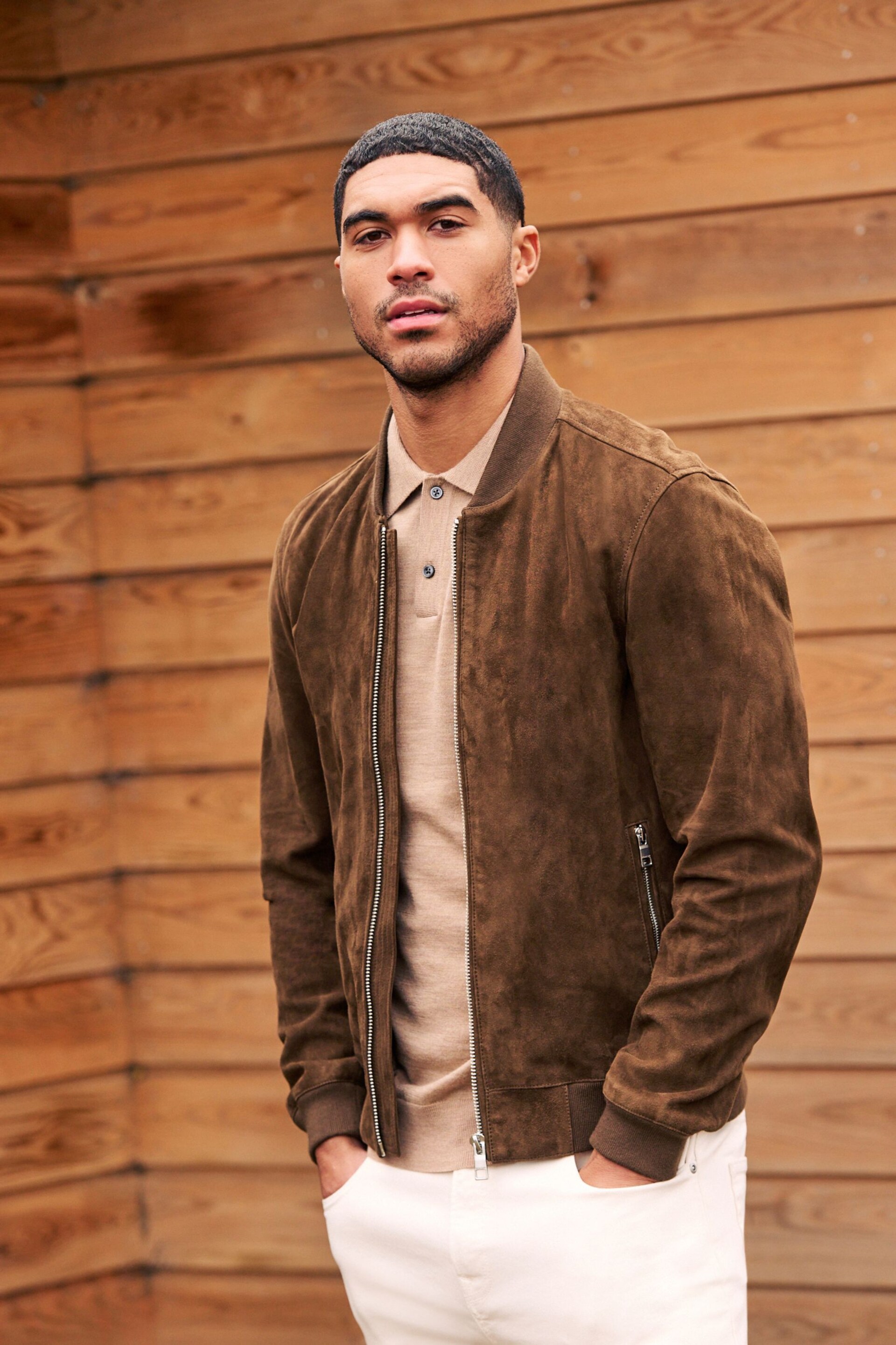 Brown Suede Bomber Jacket - Image 4 of 12