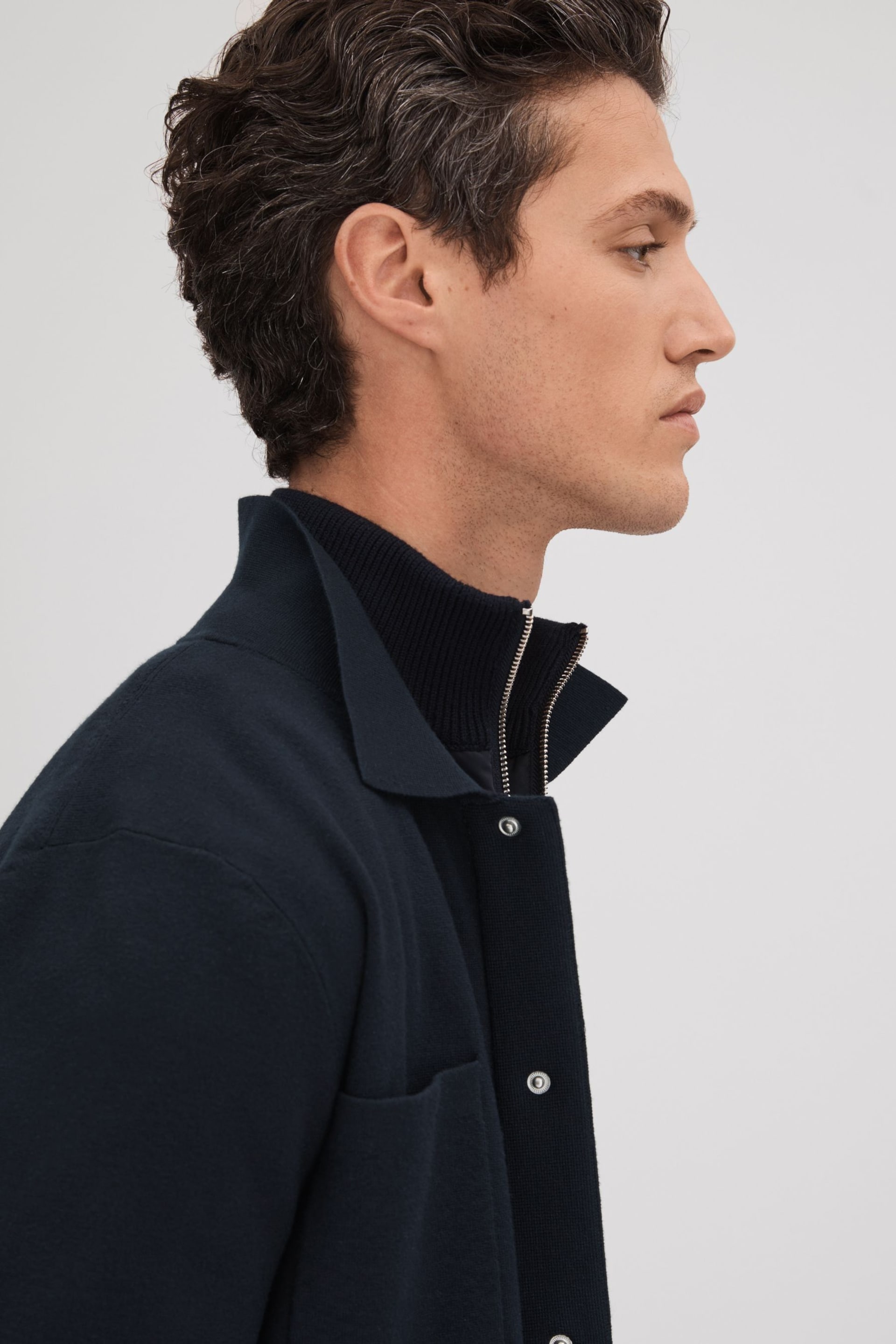 Reiss Navy Parkhurst Hybrid Funnel Neck Jacket - Image 4 of 6