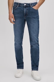 Reiss Mid Blue Wash Calik Tapered Slim Fit Washed Jeans - Image 1 of 6