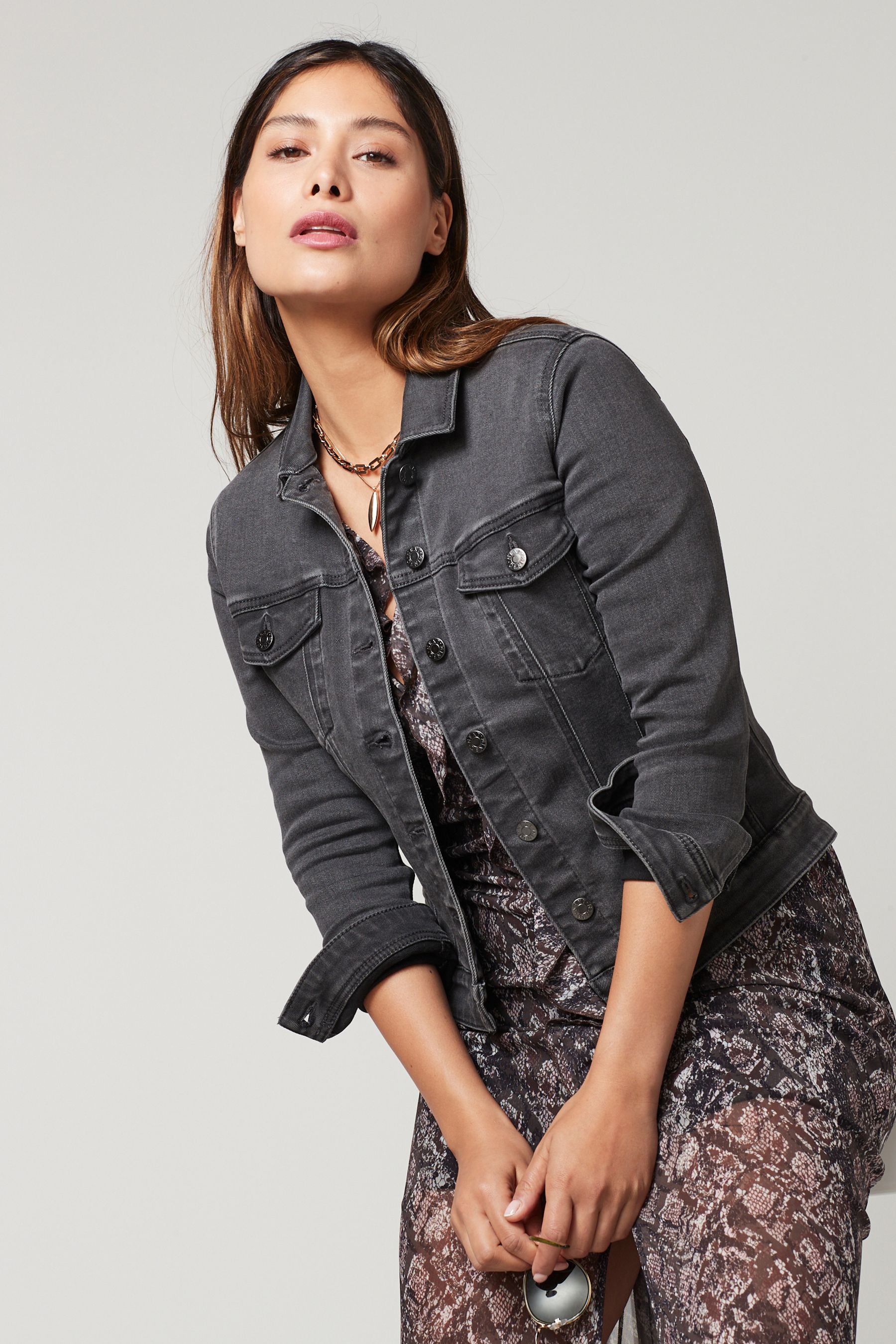 Black washed out denim jacket top