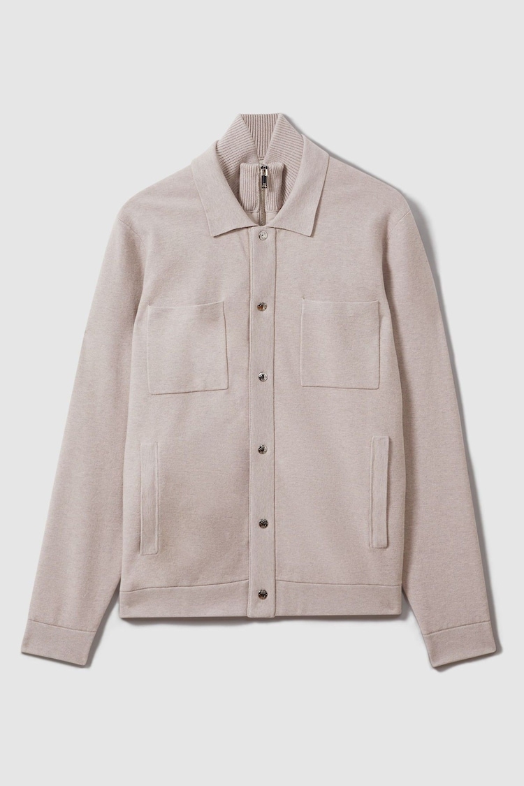 Reiss Oatmeal Melange Parkhurst Hybrid Funnel Neck Jacket - Image 2 of 6