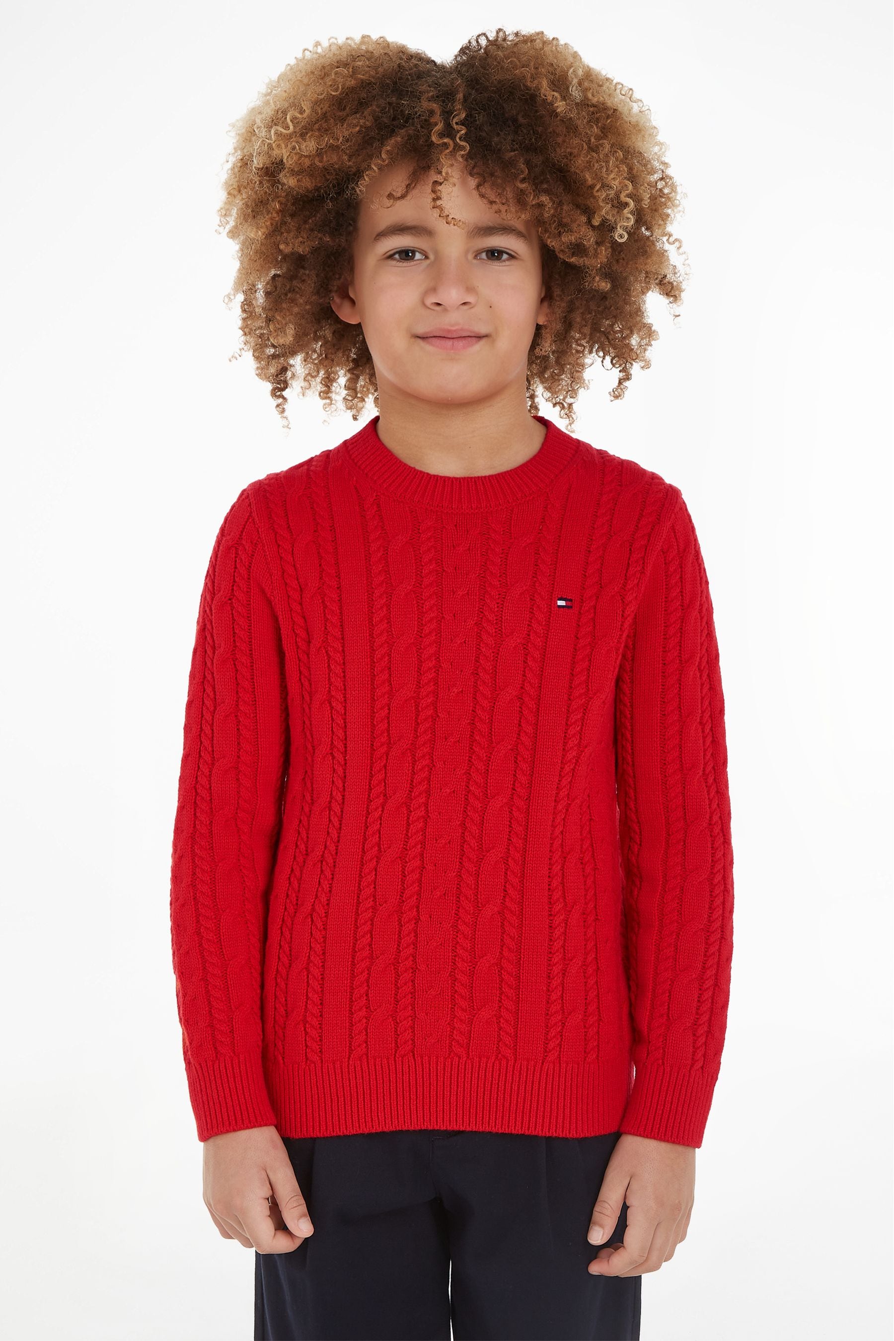 Buy Tommy Hilfiger Kids Red Essential Cable Sweater from Next Luxembourg