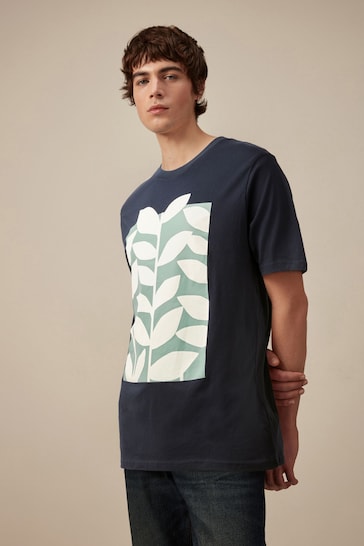 Navy Scion Leaf Print T-Shirt