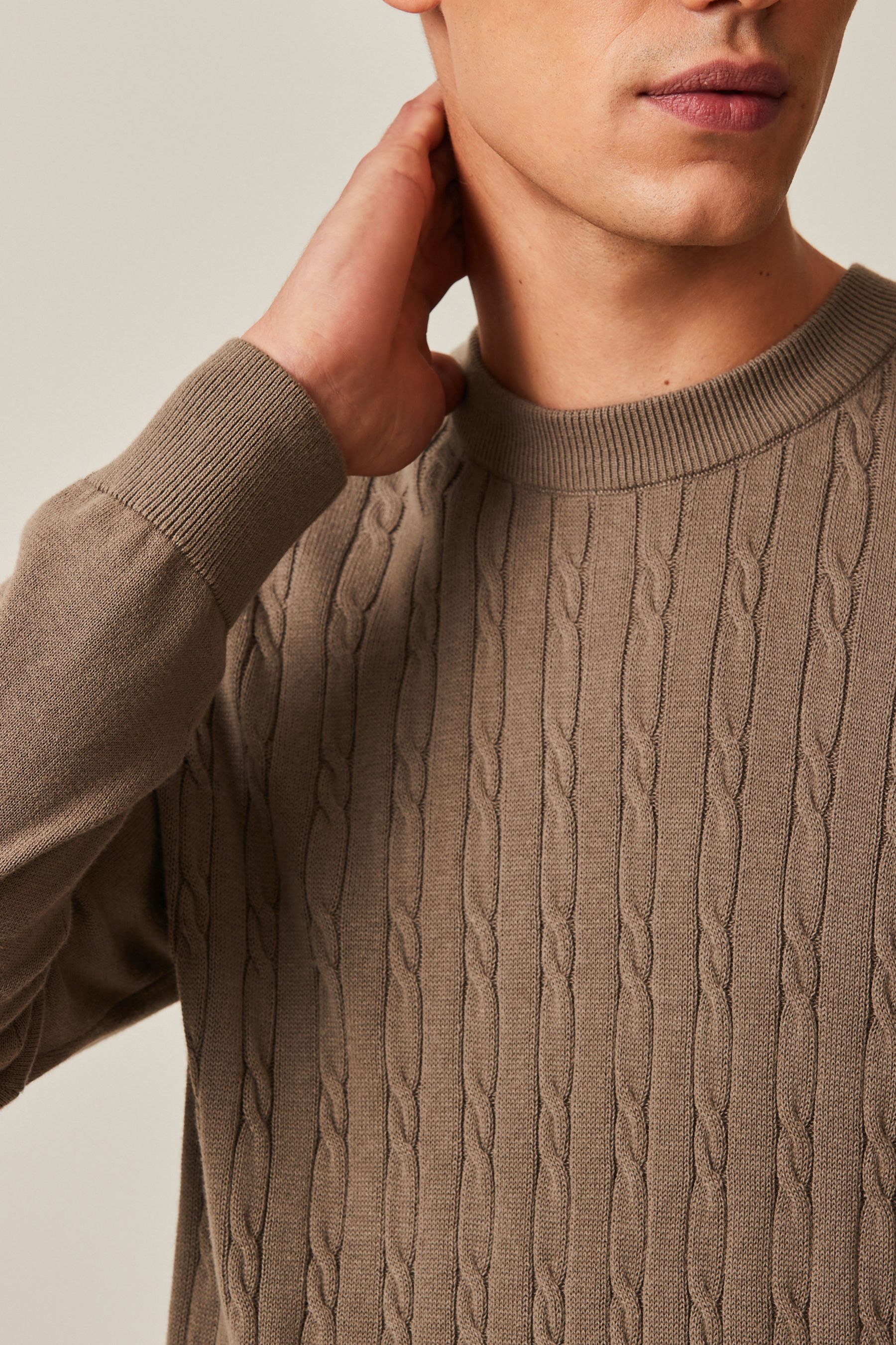 Buy Brown Regular Fine Cable Knitted Jumper from Next Luxembourg