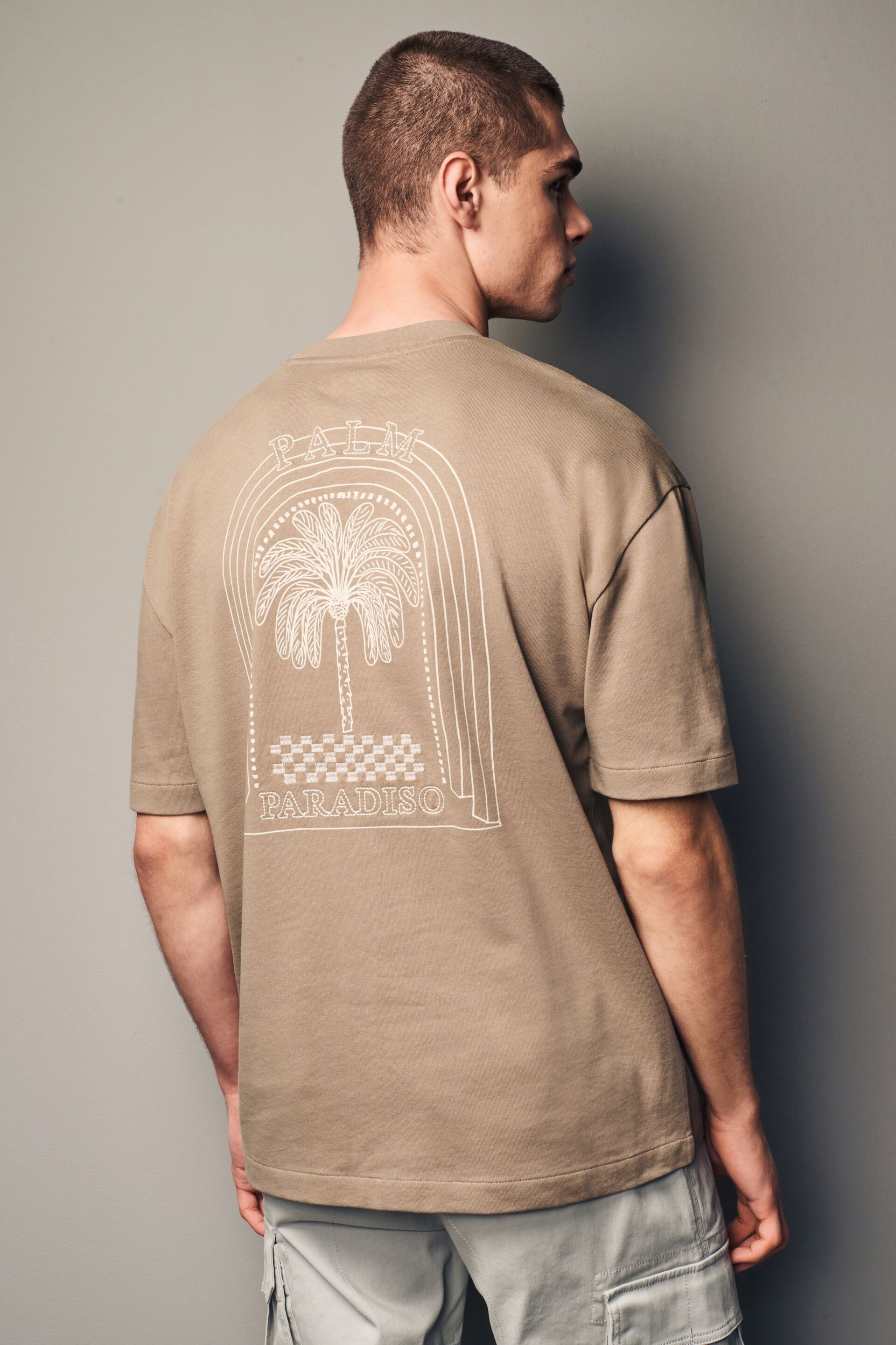 Stone Palm Back Print Beach Graphic T-Shirt - Image 1 of 3