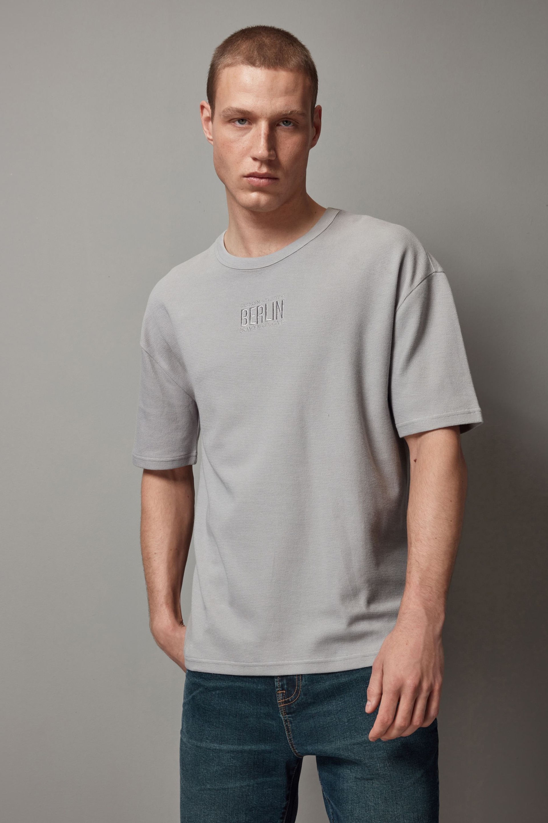 Light Grey Single Relaxed Fit Graphic Heavyweight T-Shirt - Image 1 of 5