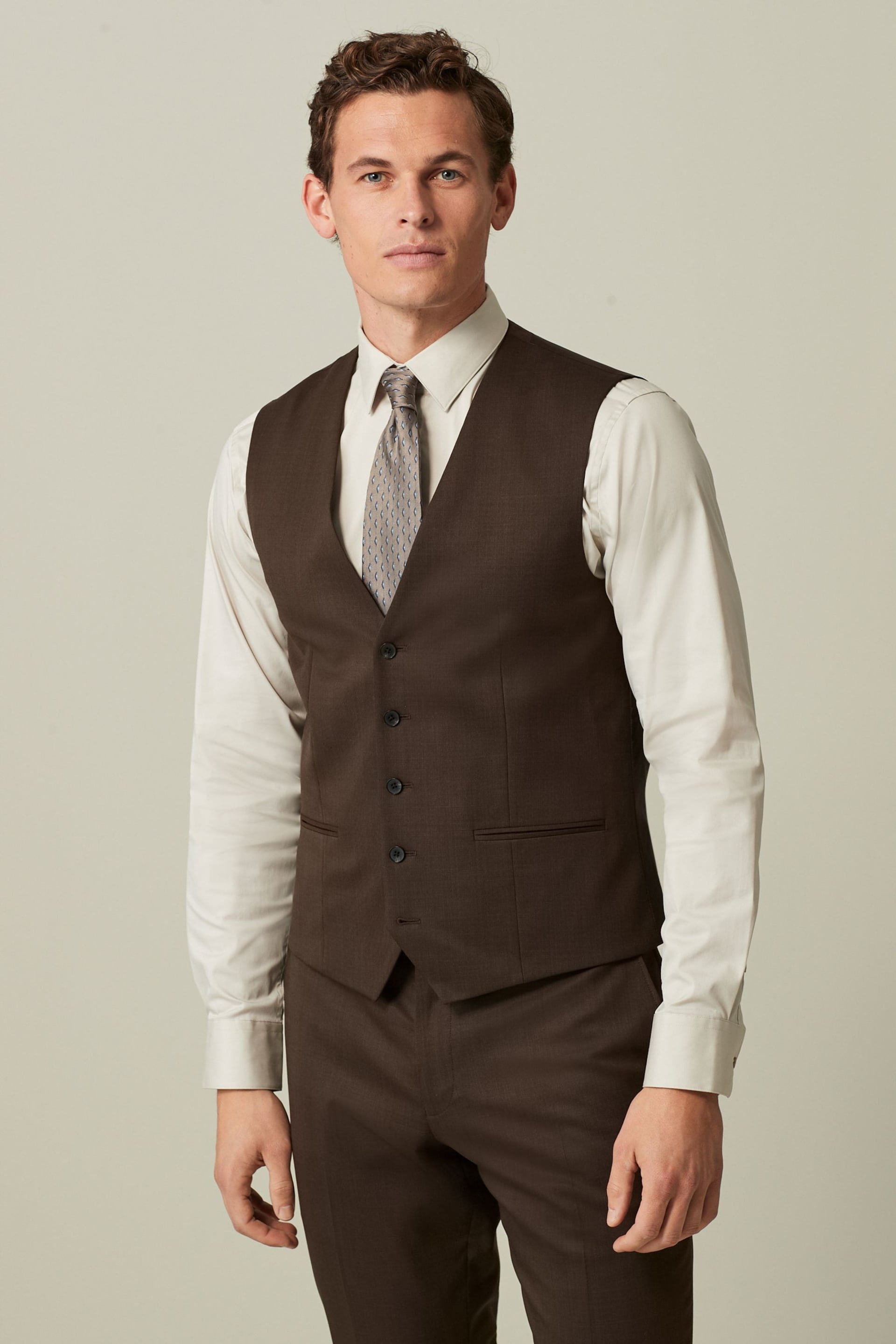 Brown Wool Blend Suit Waistcoat - Image 1 of 10
