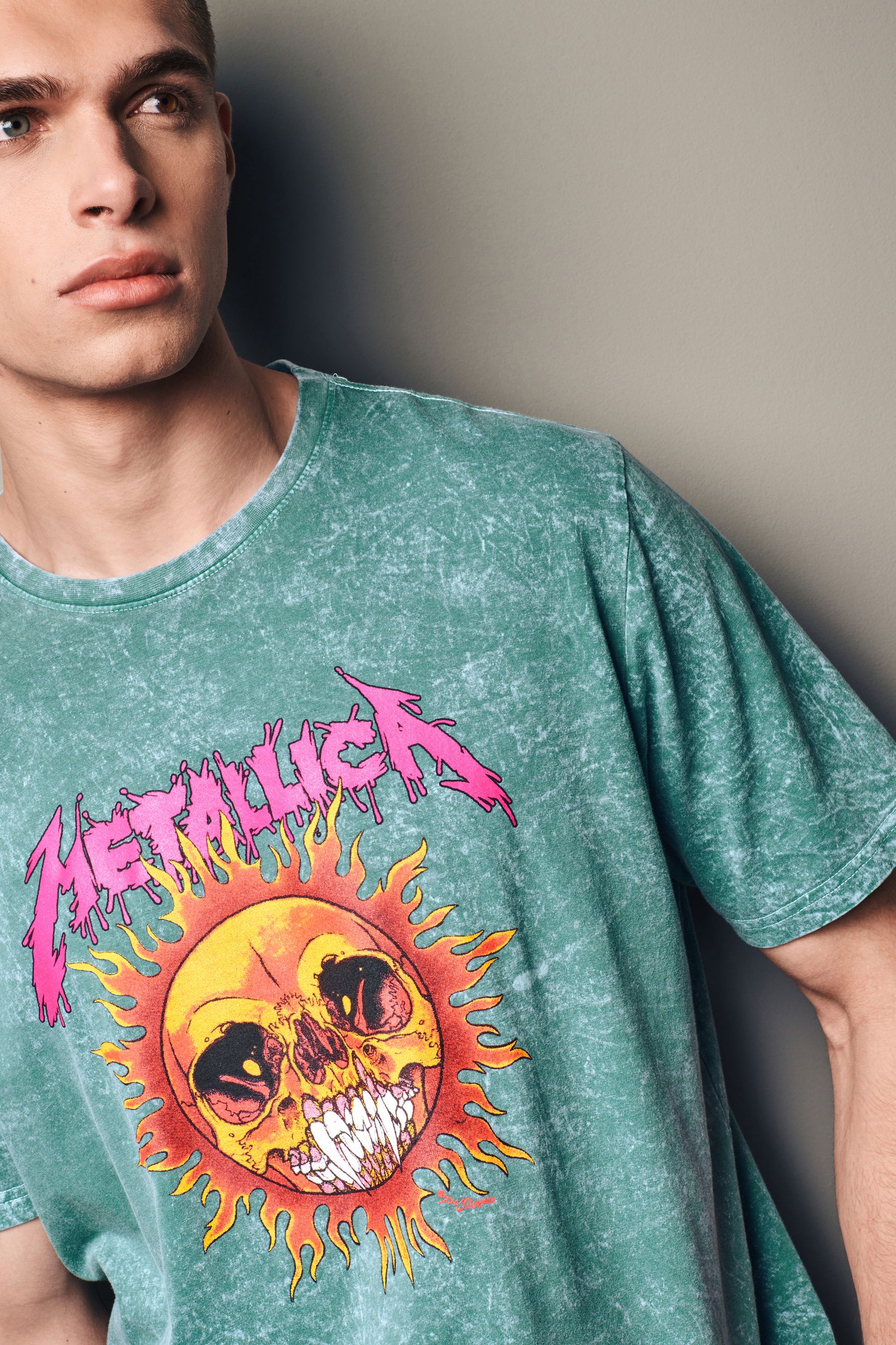 Buy Green Wash Metallica Regular Fit Band Graphic T Shirt from Next South Africa
