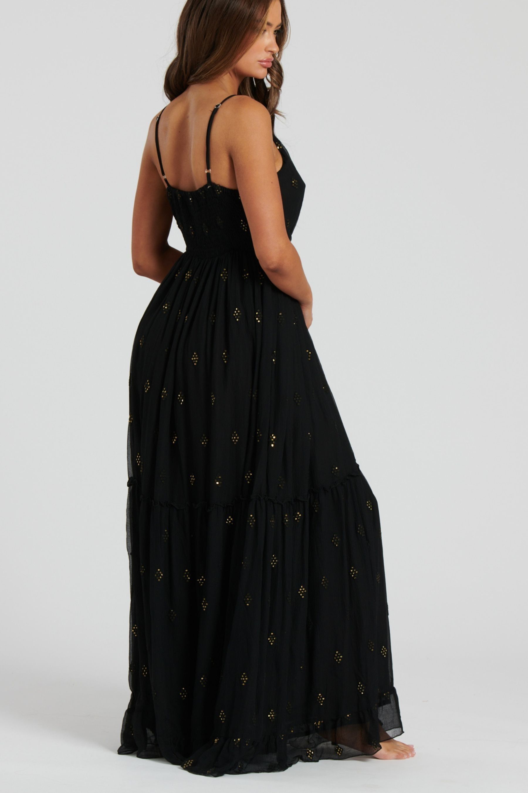 South Beach Black Sequin Detail Cami V Neck Maxi Dress