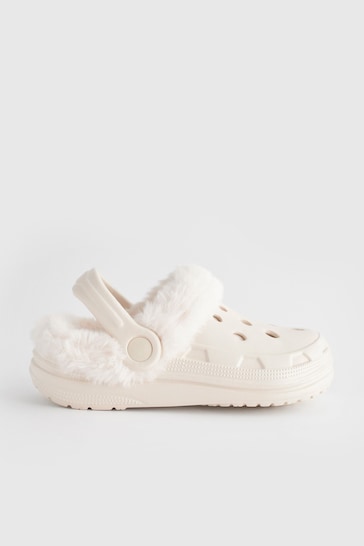 Neutral Bone Faux Fur Lined Clog Slippers