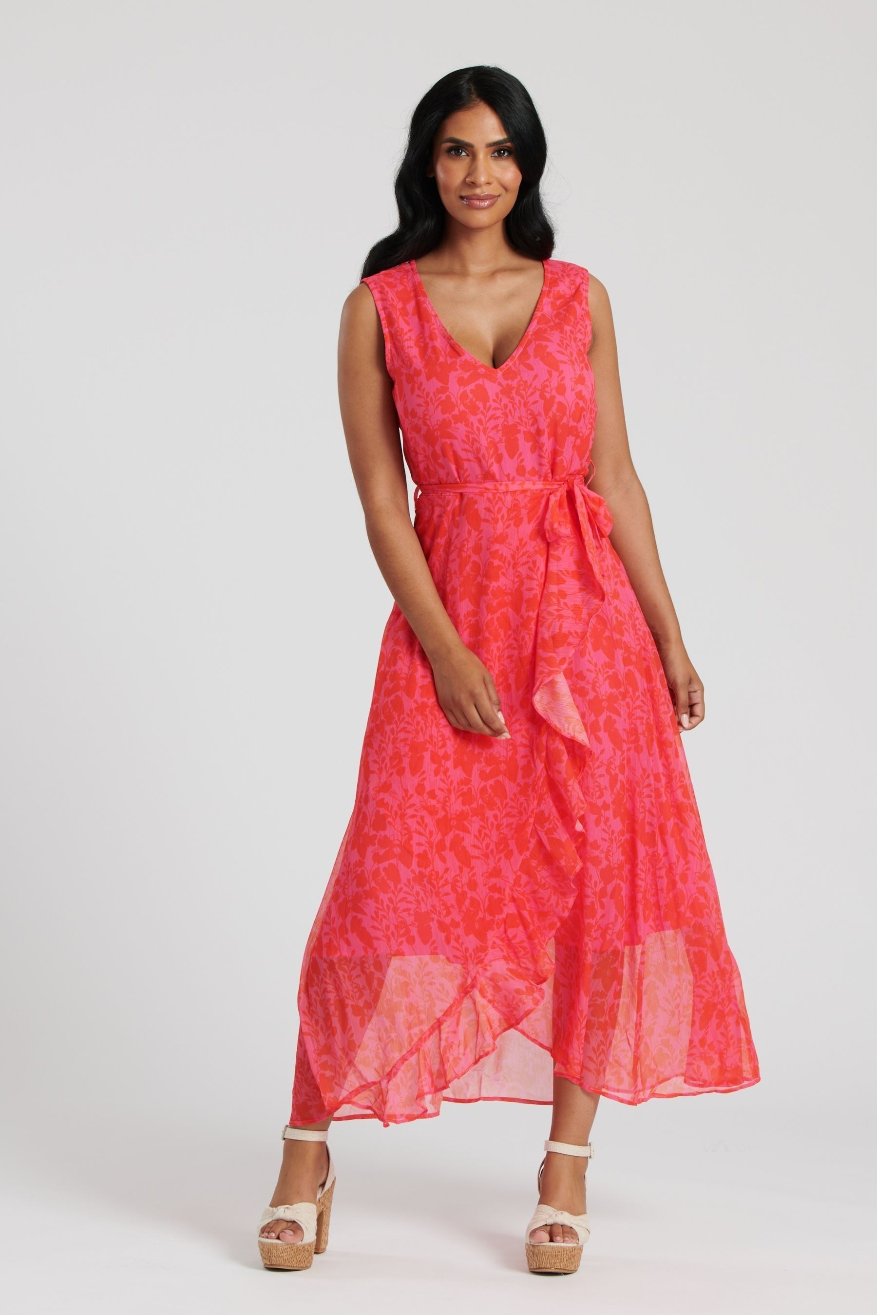 Wrap frill midi dress on sale